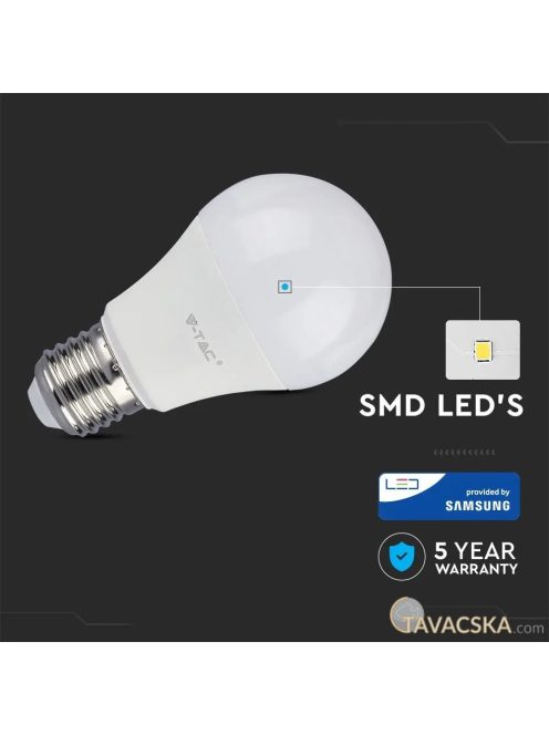 V-TAC 6.5W E27 meleg fehér LED égő - SKU 255