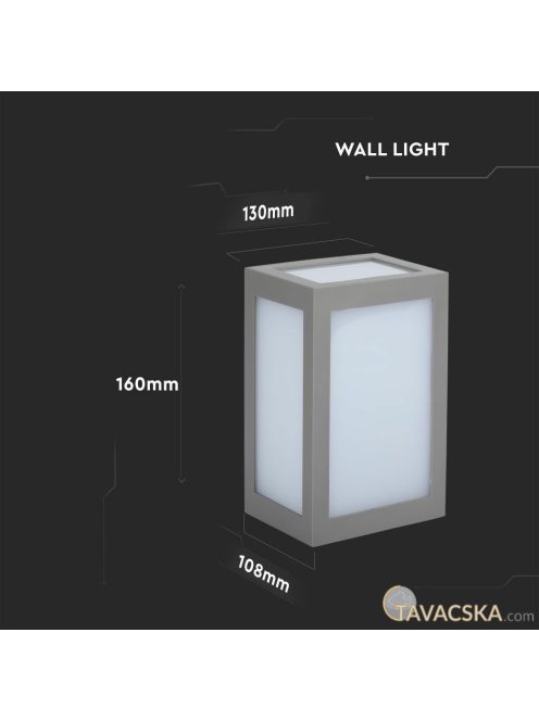 V-TAC 12W kültéri, szürke, szögletes fali LED lámpa hideg fehér - SKU 8339