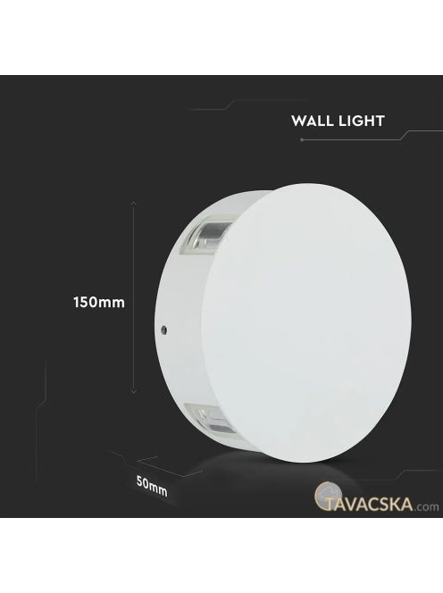 V-TAC 4W kültéri, fehér, kerek fali LED lámpa meleg fehér - SKU 8213