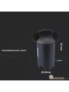 V-TAC 1W 12V kültéri, 2 irányú talajlámpa, fekete, IP67 90°, hideg fehér - SKU 1468