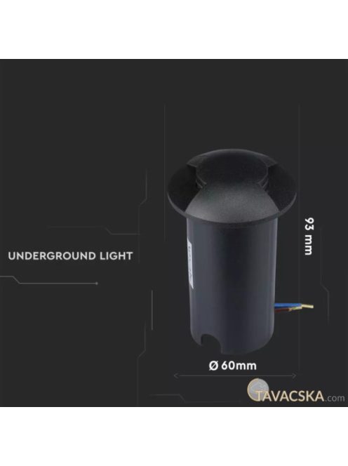 V-TAC 1W 12V kültéri, 2 irányú talajlámpa, fekete, IP67 90°, hideg fehér - SKU 1468