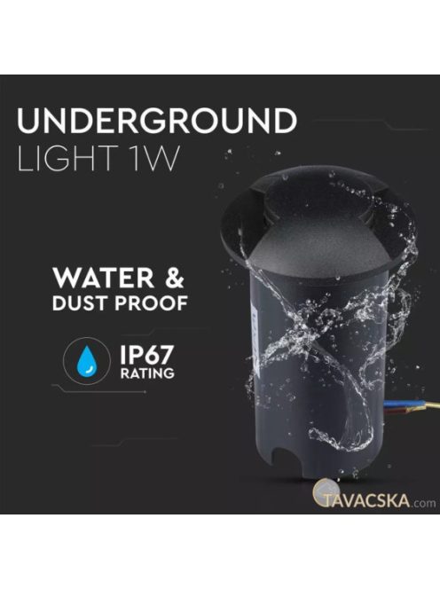 V-TAC 1W 12V kültéri, 2 irányú talajlámpa, fekete, IP67 90°, hideg fehér - SKU 1468