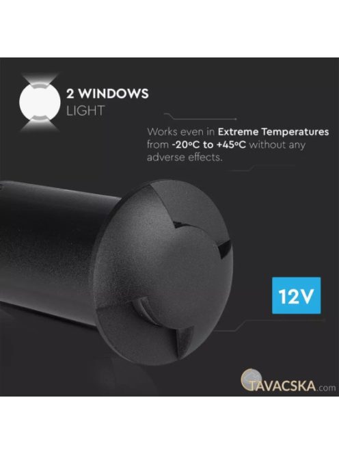 V-TAC 1W 12V kültéri, 2 irányú talajlámpa, fekete, IP67 90°, hideg fehér - SKU 1468