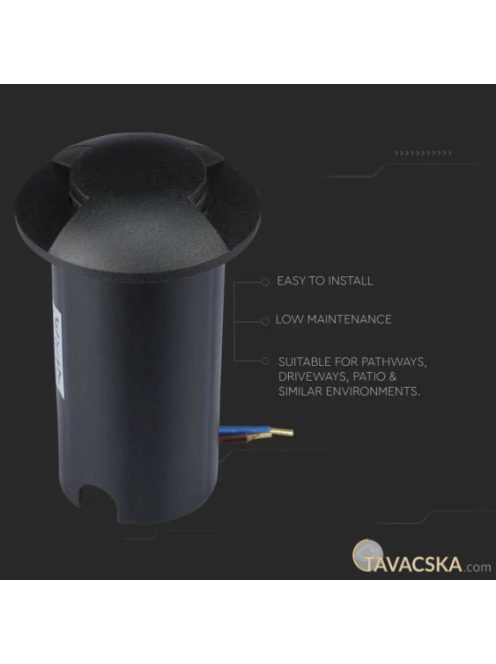 V-TAC 1W 12V kültéri, 2 irányú talajlámpa, fekete, IP67 90°, hideg fehér - SKU 1468