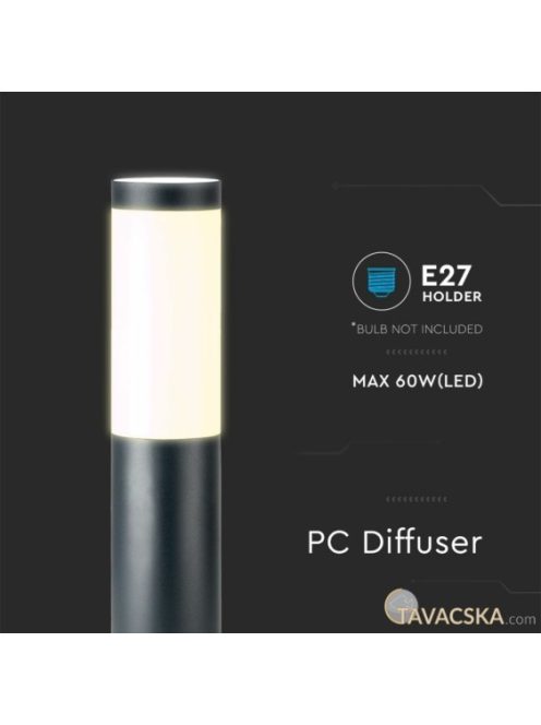 V-TAC kültéri, rozsdamentes acél, antracit szürke állólámpa, 110 cm, E27 foglalattal - SKU 8963