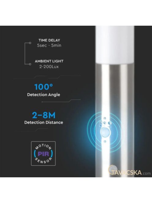 V-TAC kültéri, mozgásérzékelős állólámpa, 80 cm, E27 foglalattal - SKU 8960