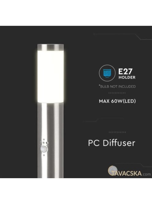 V-TAC kültéri, mozgásérzékelős állólámpa, 80 cm, E27 foglalattal - SKU 8960
