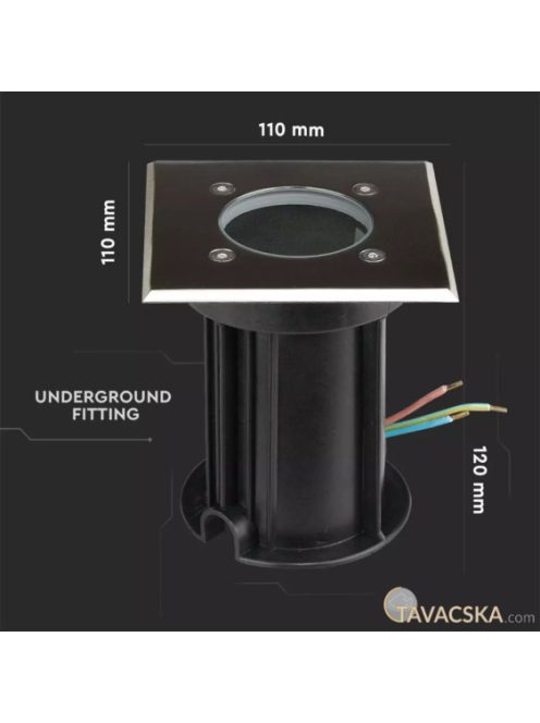 V-TAC szögletes talajlámpa, IP65, GU10 foglalattal - SKU 7516