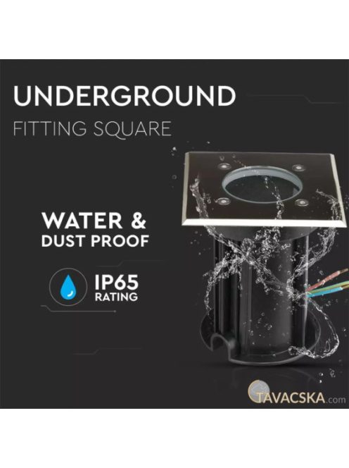 V-TAC szögletes talajlámpa, IP65, GU10 foglalattal - SKU 7516