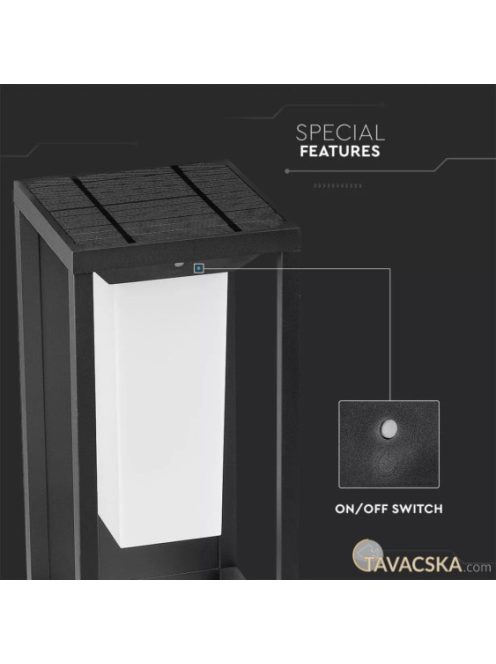 V-TAC 2W napelemes fali LED lámpa, IP65, meleg fehér - SKU 784
