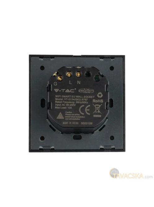 V-TAC Smart - okostelefonnal kapcsolható, WiFi-s, fekete, fali aljzat - SKU 8797