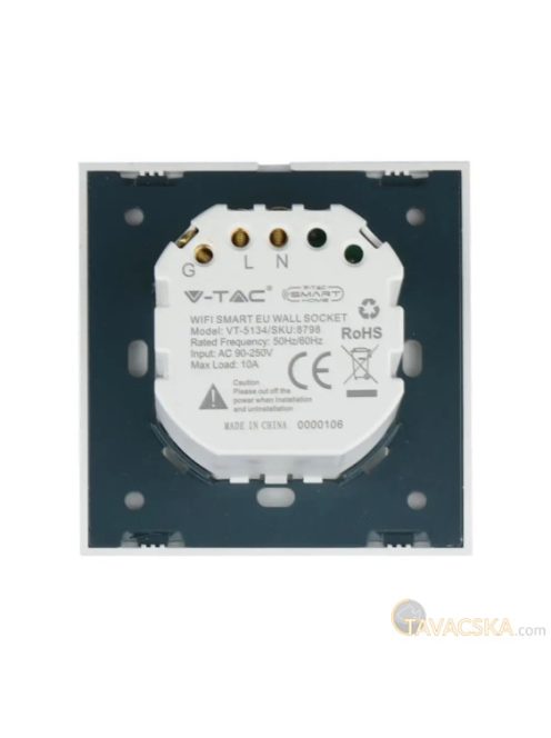 V-TAC Smart - okostelefonnal kapcsolható, WiFi-s, fehér, fali aljzat - SKU 8798
