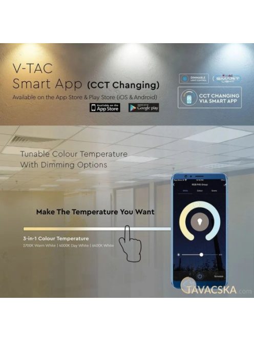 V-TAC 40W mennyezeti, okos LED panel, változtatható színhőmérséklet - SKU 8080