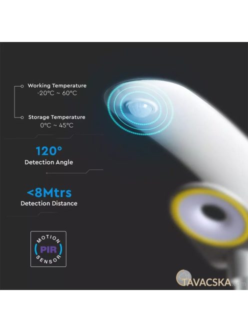 V-TAC kültéri napelemes LED lámpa, mozgásérzékelővel, természetes fehér fénnyel - SKU 5505