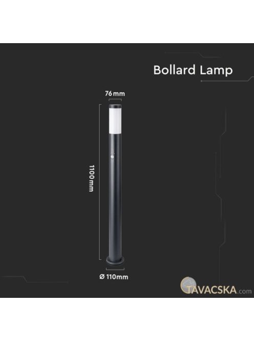 V-TAC kültéri, mozgásérzékelős fekete állólámpa, 110 cm, E27 foglalattal - SKU 8983