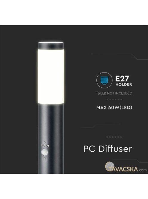 V-TAC kültéri, mozgásérzékelős fekete állólámpa, 110 cm, E27 foglalattal - SKU 8983