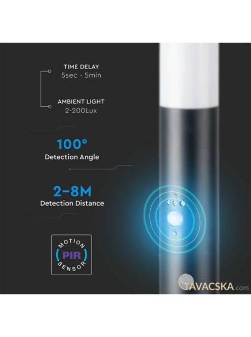 V-TAC kültéri, mozgásérzékelős fekete állólámpa, 110 cm, E27 foglalattal - SKU 8983