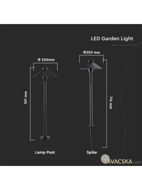 V-TAC leszúrható 7W kerti LED lámpa, fekete házzal, hideg fehér - SKU 20318