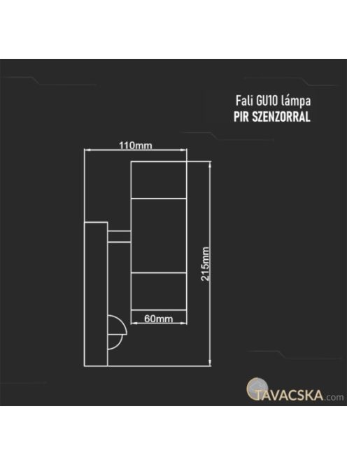 V-TAC kültéri, fali lámpa, 2xGU10 foglalattal, mozgásérzékelővel - SKU 5157