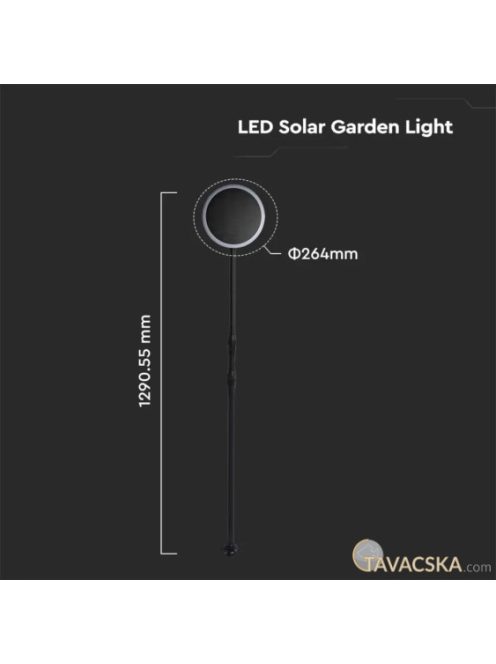 V-TAC napelemes LED kerti lámpa állítható magassággal, 129 cm, természetes fehér - SKU 6669