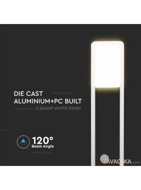 V-TAC 10W kültéri LED lámpa oszlop 80 cm, meleg fehér, fehér házzal - SKU 20116