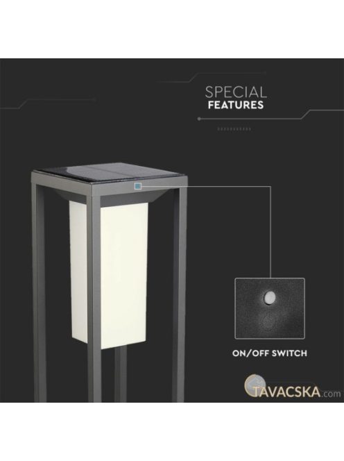 V-TAC 2W napelemes LED 50 cm állólámpa, IP65, meleg fehér - SKU 21785