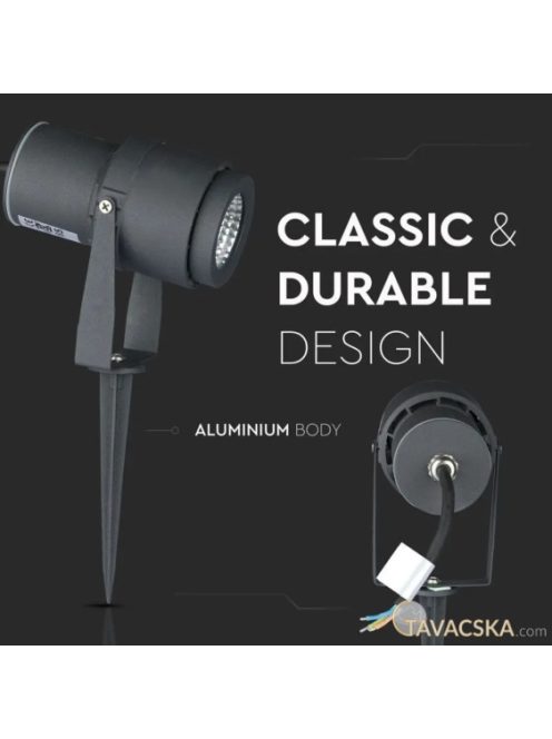 V-TAC 12W, szürke, földbe szúrható talajlámpa, IP65, meleg fehér - SKU 217550
