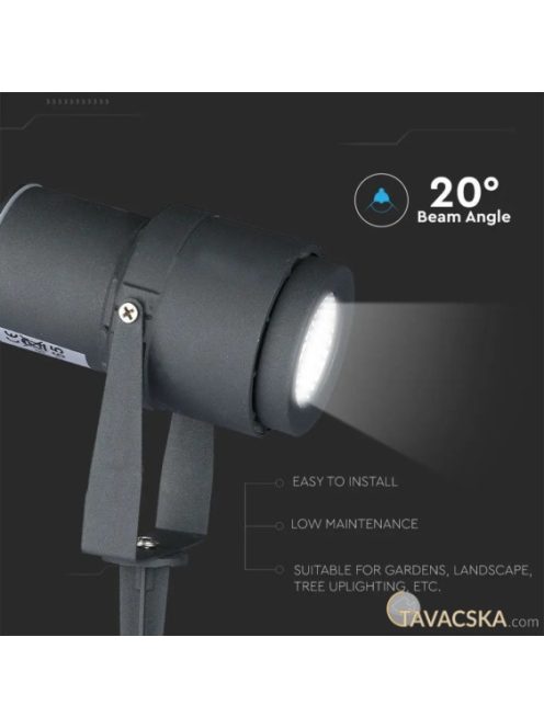 V-TAC 12W, szürke, földbe szúrható talajlámpa, IP65, meleg fehér - SKU 217550