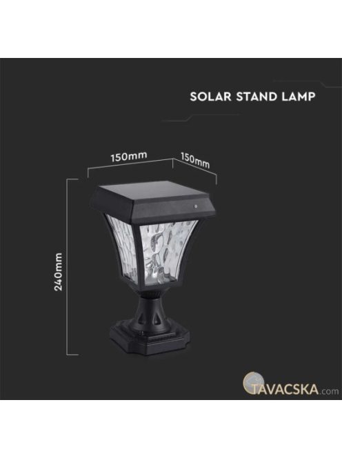 V-TAC 2W napelemes LED állólámpa, IP65, állítható színhőmérséklettel, matt fekete házzal - SKU 2890