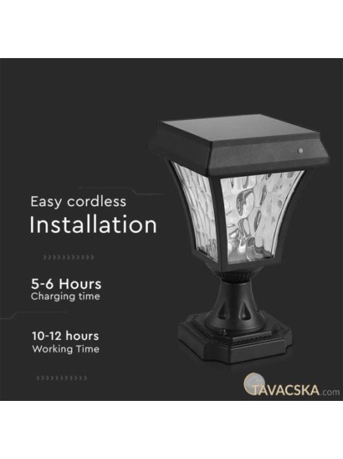 V-TAC 2W napelemes LED állólámpa, IP65, állítható színhőmérséklettel, matt fekete házzal - SKU 2890