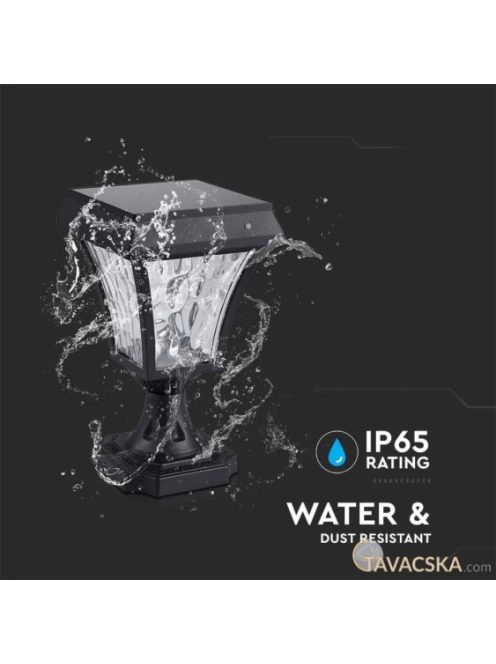 V-TAC 2W napelemes LED állólámpa, IP65, állítható színhőmérséklettel, matt fekete házzal - SKU 2890
