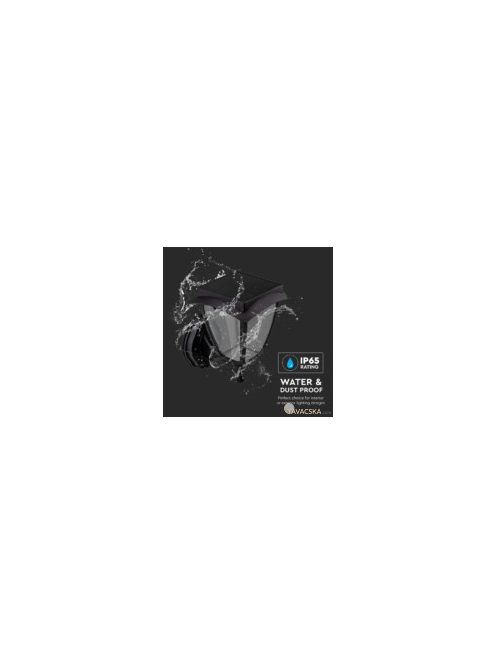 V-TAC 2W napelemes LED fali lámpa, IP65, meleg - hideg fehér fénnyel, matt fekete házzal - SKU 2892