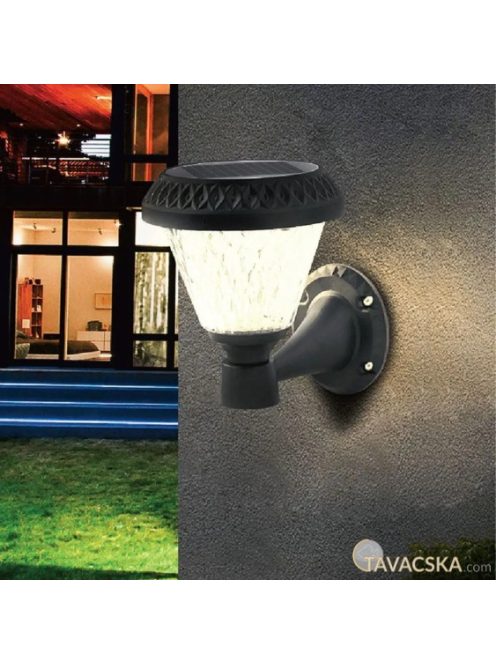 V-TAC napelemes LED fali lámpa, IP44, állítható fénnyel, fekete házzal és távirányítóval - SKU 93575
