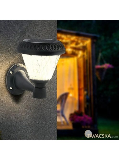 V-TAC napelemes LED fali lámpa, IP44, állítható fénnyel, fekete házzal és távirányítóval - SKU 93575