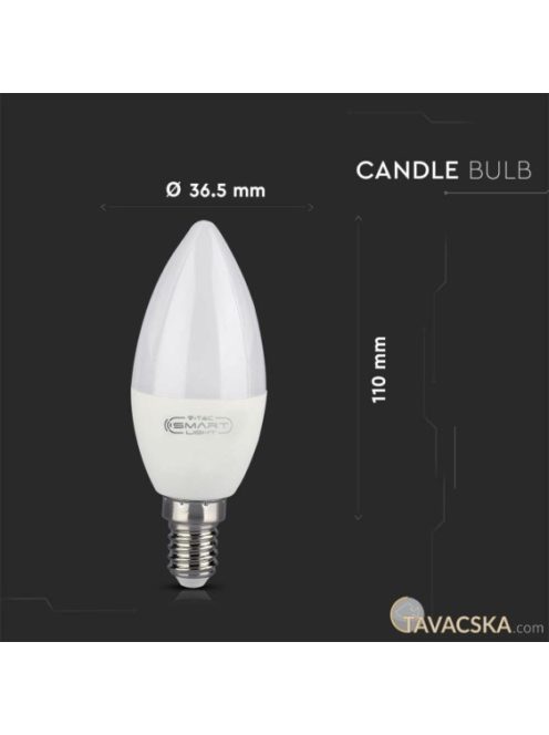 V-TAC E14 okos LED C37 gyertya égő 4.8W RGB+CCT - SKU 212754