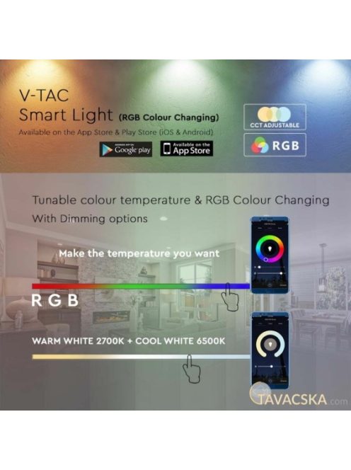 V-TAC E14 okos LED C37 gyertya égő 4.8W RGB+CCT - SKU 212754