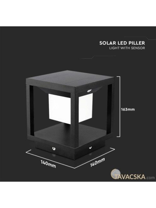 V-TAC fekete házas 2W napelemes LED 16 cm állólámpa, IP65, meleg fehér - SKU 6805
