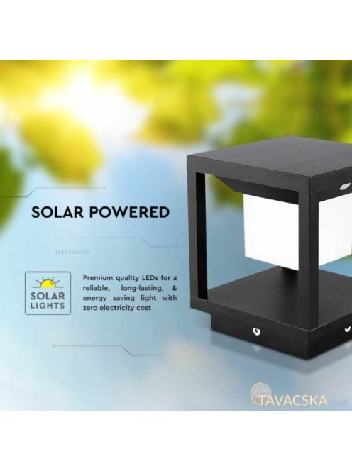 V-TAC fekete házas 2W napelemes LED 16 cm állólámpa, IP65, meleg fehér - SKU 6805