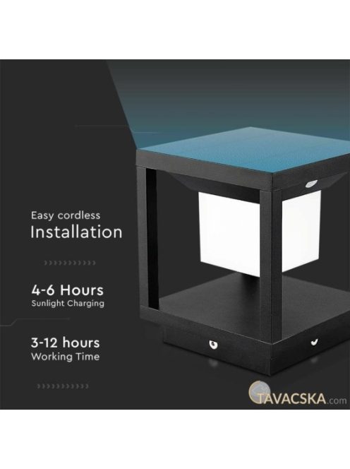 V-TAC fekete házas 2W napelemes LED 16 cm állólámpa, IP65, meleg fehér - SKU 6805