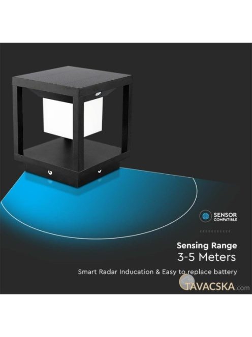V-TAC fekete házas 2W napelemes LED 16 cm állólámpa, IP65, meleg fehér - SKU 6805