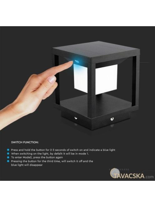V-TAC fekete házas 2W napelemes LED 16 cm állólámpa, IP65, meleg fehér - SKU 6805