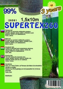 Árnyékoló háló SUPERTEX260 1,5x10m zöld 99%/6kart.