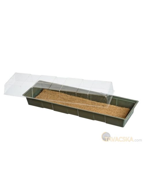 Műanyag edény, kókuszrostból készült  gyökereztető közeggel 10x49x15,5 cm