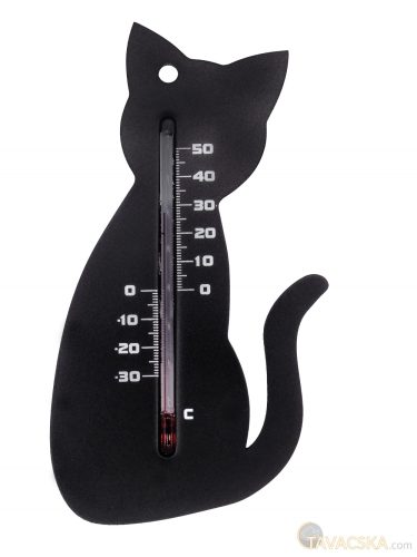 Hőmérő kültéri, műanyag,fekete cica forma15x9,5x0,3cm