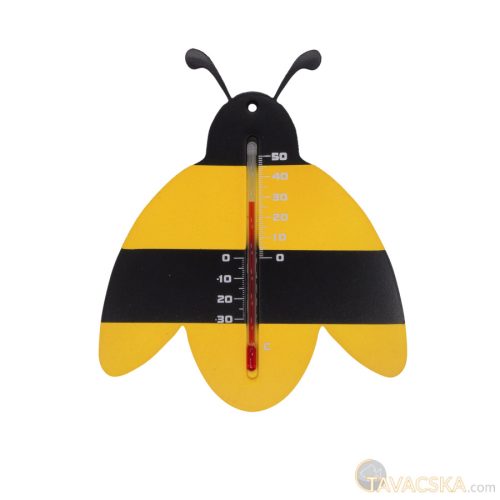Hőmérő kültéri, műanyag, sárga/fekete méhecske forma15x12x0,3cm 